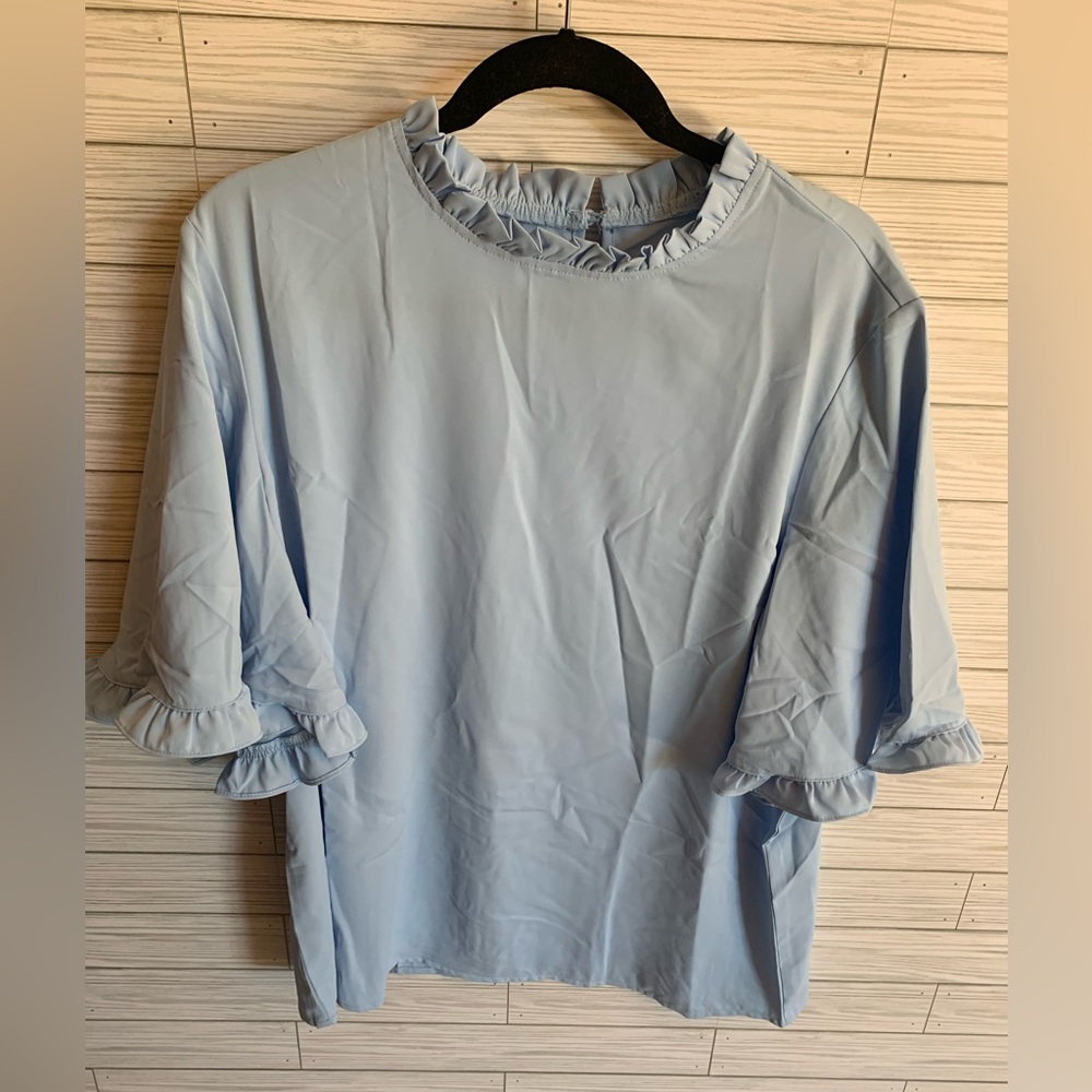 Myosotis Light Blue Ruffle Sleeve Women's Top